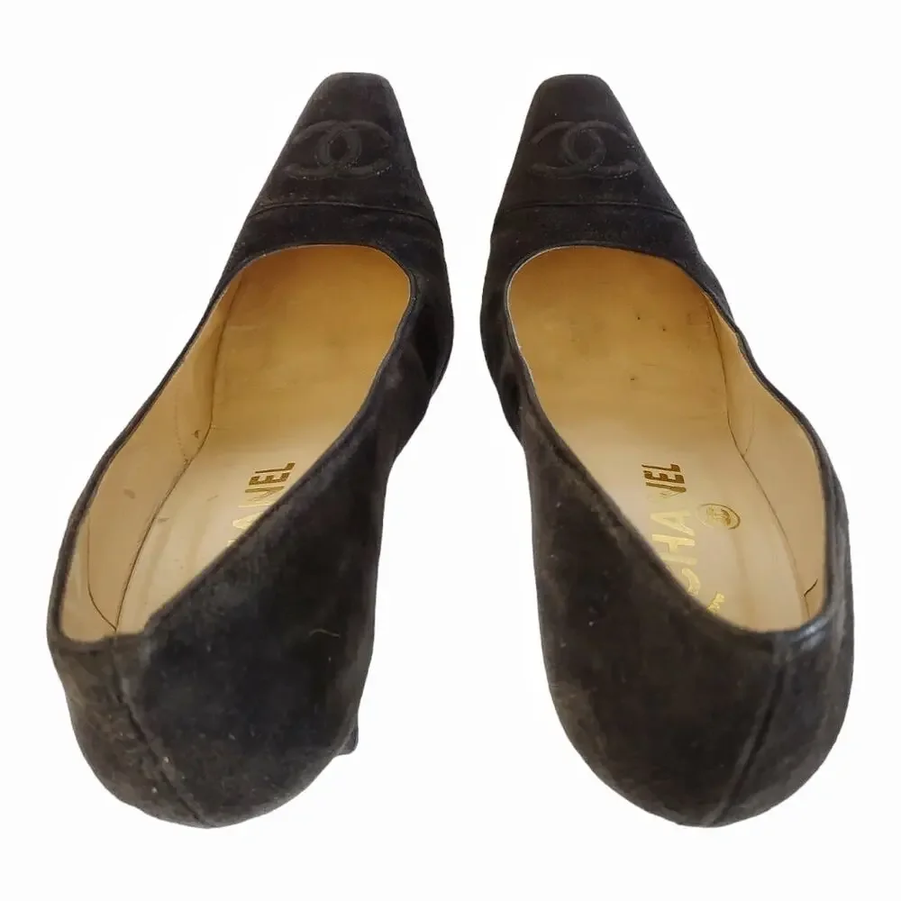 CHANEL Black Suede High Heel Pumps US size 9 Squared Heel EU Size 39.5 Luxury